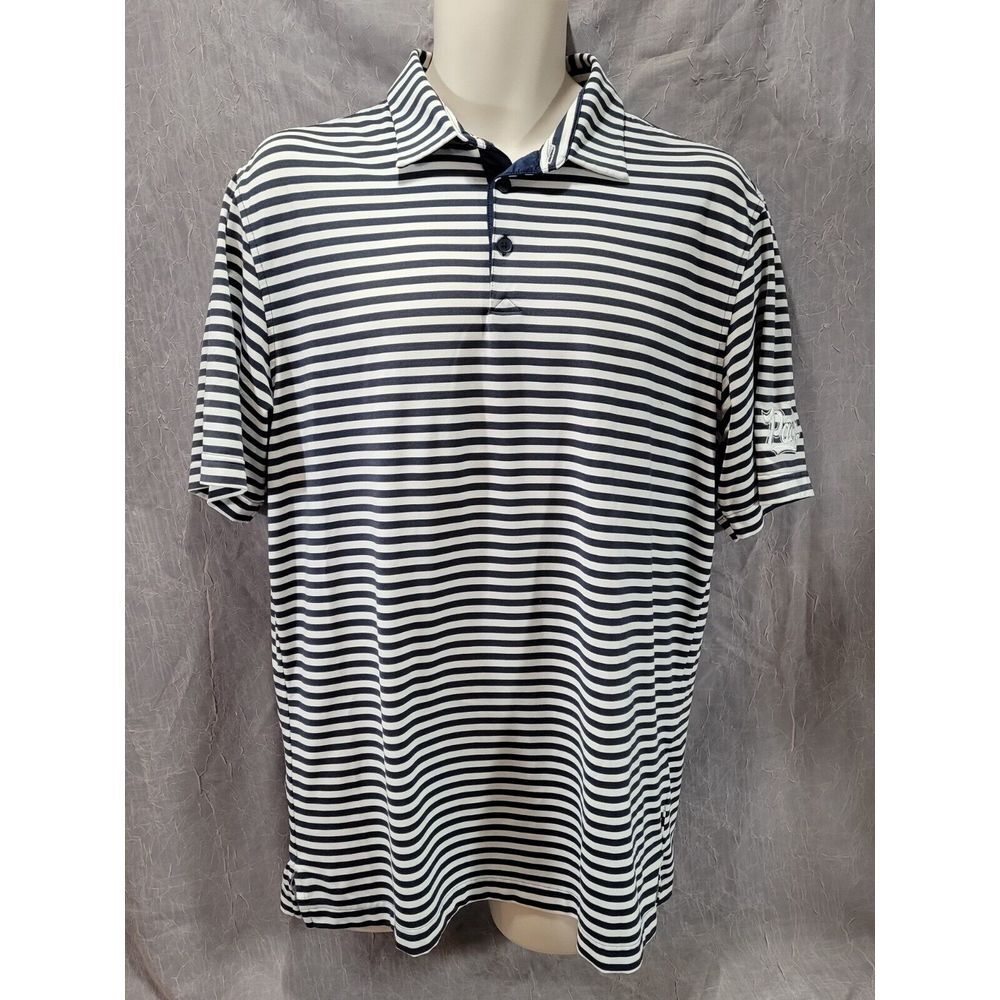 Adidas AdiPure Golf Polo Shirt Men's M Navy White Striped Performance *READ*‎